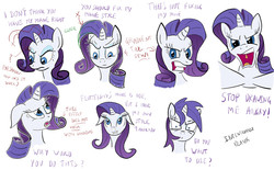 Size: 1000x619 | Tagged: safe, artist:notapseudonym, rarity, pony, g4, alternate hairstyle, drawing, facial expressions, fourth wall, simple background, sketch, sketch dump, solo, white background