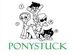 Size: 1280x936 | Tagged: safe, artist:chubbycanbecute, earth pony, pegasus, pony, unicorn, dave strider, glasses, homestuck, jade harley, john egbert, partial color, ponified, rose lalonde