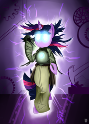 Size: 1000x1400 | Tagged: safe, artist:cheshiresdesires, twilight sparkle, pony, g4, crossover, female, glowing eyes, nox, solo, wakfu, xelor