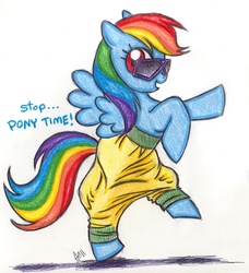 Size: 750x823 | Tagged: safe, artist:blightedangel, rainbow dash, g4, hammer time, mc hammer, parachute pants, parody