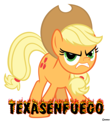 Size: 680x751 | Tagged: safe, artist:kuren247, applejack, g4, angry, caption, fire, simple background, the man they call ghost, transparent background, true capitalist radio, vector