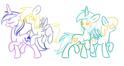 Size: 1500x800 | Tagged: safe, artist:selective-yellow, derpy hooves, lyra heartstrings, sassaflash, sea swirl, seafoam, pegasus, pony, g4, female, lesbian, lyraderp, mare, shipping