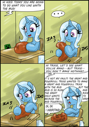 Size: 2151x3070 | Tagged: safe, artist:ciriliko, trixie, pony, unicorn, g4, comic, creeper, female, great and powerful, high res, mare, meme, solo, third person, trollface, zas