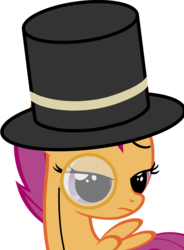 Size: 1492x2030 | Tagged: safe, artist:xn-d, edit, scootaloo, pony, g4, female, hat, monocle, simple background, solo, top hat, transparent background, unamused, vector