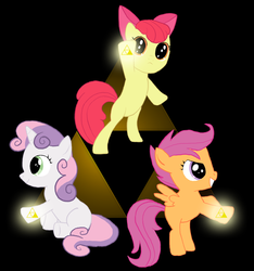 Size: 1450x1550 | Tagged: safe, artist:fantasyglow, apple bloom, scootaloo, sweetie belle, g4, cutie mark crusaders, the legend of zelda, triforce