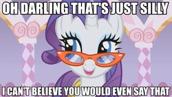 Size: 825x464 | Tagged: safe, edit, edited screencap, screencap, rarity, pony, g4, suited for success, caption, carousel boutique, glasses, image macro, solo