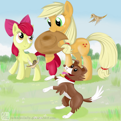 Size: 750x750 | Tagged: safe, artist:swanlullaby, apple bloom, applejack, winona, g4