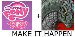 Size: 1032x514 | Tagged: safe, kaiju, g4, all caps, exploitable meme, godzilla, godzilla (series), godzilla neo, make it happen, matt frank, meme, meta, my little pony logo, new users