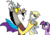 Size: 1789x1257 | Tagged: safe, artist:strangiesleepy, derpy hooves, discord, twilight sparkle, draconequus, pegasus, pony, unicorn, g4, amazing horse, female, male, mare, simple background, transparent background, trio, twilight sparkle is not amused, unamused, unicorn twilight