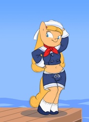 Size: 610x835 | Tagged: safe, artist:carnifex, oc, oc only, oc:chenille, anthro, anthro oc, belly button, midriff, sailor, sailor uniform, solo