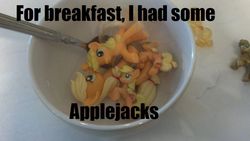 Size: 816x460 | Tagged: safe, artist:derpygrooves, applejack, g4, bowl, image macro, implied vore, pun, spoon