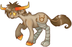 Size: 900x590 | Tagged: safe, artist:pony-untastic, pony, amputee, bull horns, colored hooves, homestuck, horns, male, ponified, prosthetic leg, prosthetic limb, prosthetics, robotic leg, simple background, solo, species swap, stallion, tavros nitram, transparent background