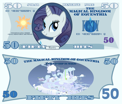 Size: 1200x1020 | Tagged: safe, artist:cradet, part of a set, rarity, pony, g4, bill, bits, cloudsdale, money, part of a series, solo, stock vector