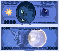 Size: 1200x1020 | Tagged: safe, artist:cradet, part of a set, nightmare moon, princess luna, g4, bill, bits, mare in the moon, money, moon