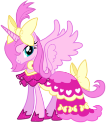 Size: 701x810 | Tagged: safe, artist:aggressively pastel, princess luna, alicorn, pony, g4, luna eclipsed, official, castle creator, clothes, deleted scene, dress, female, mare, pink, pinkluna, simple background, solo, spoilers for another series, spread wings, svg, transparent background, vector, what could have been, wings