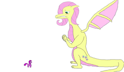 Size: 1173x683 | Tagged: safe, artist:hedgehogninja94, fluttershy, twilight sparkle, dragon, g4, my little pony: friendship is magic, season 3, dragonified, flutterdragon, species swap