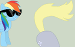 Size: 150x94 | Tagged: safe, artist:tomdantherock, derpy hooves, rainbow dash, pegasus, pony, g4, animated, butt shake, dat ass, female, gray background, lowres, mare, meme, simple background, sunglasses