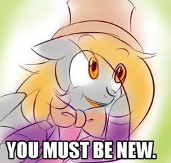 Size: 282x268 | Tagged: safe, derpy hooves, pegasus, pony, g4, all caps, condescending derpy, condescending wonka, female, image macro, impact font, mare, meme, ponified meme, roald dahl, willy wonka, willy wonka and the chocolate factory