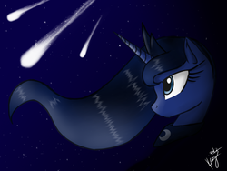 Size: 1600x1200 | Tagged: dead source, safe, artist:kyroking, princess luna, pony, g4, bust, female, portrait, profile, shooting star, solo, stars