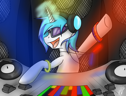 Size: 1700x1300 | Tagged: safe, artist:kyroking, dj pon-3, vinyl scratch, g4, headphones, turntable