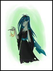 Size: 900x1212 | Tagged: safe, artist:feujenny07, queen chrysalis, changeling, changeling queen, human, g4, female, grin, humanized, smiling, tiara