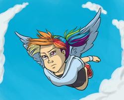 Size: 600x487 | Tagged: safe, artist:feujenny07, rainbow dash, human, g4, converse, flying, humanized, shoes, winged humanization