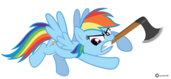 Size: 2087x969 | Tagged: safe, artist:kuren247, rainbow dash, pegasus, pony, g4, axe, female, mare, simple background, solo, spread wings, transparent background, vector, wings