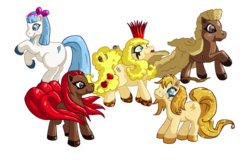 Size: 900x600 | Tagged: dead source, safe, artist:shidus, pony, g3, beyonce, katy perry, ke$ha, lady gaga, ponified, ponified celebrity, rihanna, rule 85, simple background, transparent background