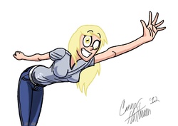 Size: 1010x717 | Tagged: safe, artist:ceehoff, derpy hooves, human, g4, humanized, simple background, solo, waving, white background