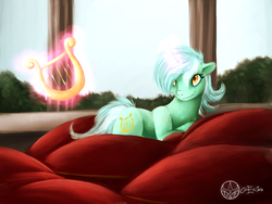 Size: 1024x768 | Tagged: safe, artist:aeritus, lyra heartstrings, pony, g4, female, lyre, magic, solo, telekinesis