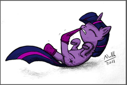 Size: 812x542 | Tagged: dead source, safe, artist:navitaserussirus, artist:nullh, twilight sparkle, pony, unicorn, g4, clothes, eyes closed, lying down, on back, pulling, socks, solo, undressing