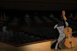 Size: 815x542 | Tagged: safe, artist:eonevolution, lyra heartstrings, octavia melody, pony, g4, auditorium, dark, female, irl, lesbian, photo, ponies in real life, ship:octyra, shipping, vector