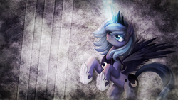 Size: 1920x1080 | Tagged: dead source, safe, artist:mackaged, edit, princess luna, alicorn, pony, g4, female, magic, rearing, s1 luna, solo, wallpaper, wallpaper edit