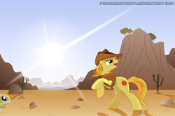 Size: 3030x2030 | Tagged: safe, artist:primogenitor34, braeburn, earth pony, pony, sandshrew, g4, crossover, desert, high res, male, pokémon, rearing, stallion