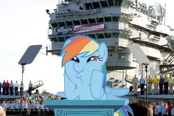 Size: 680x453 | Tagged: safe, rainbow dash, g4, dashface, mission accomplished, navy, photo