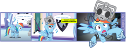 Size: 3569x1383 | Tagged: safe, artist:trotsworth, rainbow dash, cyberman, g4, season 3, assimilation, bad end, comic, doctor who, jousting