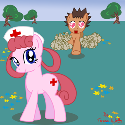 Size: 1000x1000 | Tagged: safe, artist:animationfanatic, brock, crossover, heart, heart eyes, nurse joy, pokémon, ponified, run, this will end in jail time, this will end in tears, wingding eyes
