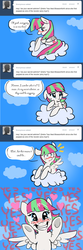 Size: 640x1918 | Tagged: safe, artist:indiefoxtail, blossomforth, pegasus, pony, ask blossomforth, g4, admirer, ask, background pony, blushing, cloud, comic, crush, cute, female, heart, love, mare, secret admirer, tumblr, underhoof, yes yes yes