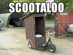 Size: 450x338 | Tagged: safe, scootaloo, g4, barely pony related, image macro, name pun, no pony, photo, pun, scooter, visual pun