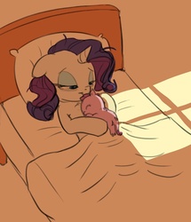 Size: 602x700 | Tagged: safe, artist:carnifex, rarity, oc, oc:lavender, dracony, hybrid, g4, baby dracony, bed, interspecies offspring, newborn, offspring, parent:rarity, parent:spike, parents:sparity