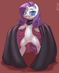 Size: 1000x1238 | Tagged: safe, artist:atryl, rarity, pony, vampire, semi-anthro, g4, arm hooves, bipedal, both cutie marks, cape, clothes, pin, solo