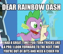 Size: 435x374 | Tagged: safe, edit, edited screencap, screencap, spike, dragon, friendship is magic, g4, caption, image macro, letter, male, meme, quill, scroll, spike's love letters, tongue out, twilight's canterlot home, window