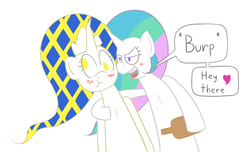 Size: 1280x779 | Tagged: safe, artist:order border, princess celestia, oc, oc:princess ataxia, g4, drunk celestia