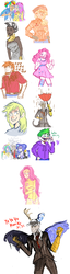 Size: 1243x4840 | Tagged: safe, artist:aquasurfer, applejack, discord, fluttershy, spike, g4, humanized, moustache, sketch dump