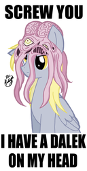 Size: 700x1362 | Tagged: safe, artist:kiddysa-bunnpire, derpy hooves, pegasus, pony, g4, crossover, dalek, doctor who, female, kaled mutant, mare, reaction image