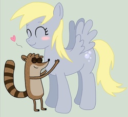 Size: 675x620 | Tagged: safe, artist:xorose, derpy hooves, pegasus, pony, g4, crossover, crossover shipping, female, male, mare, regular show, rigby (regular show), shipping, straight