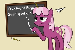 Size: 2500x1666 | Tagged: safe, artist:friendshipismetal777, cheerilee, g4, annoyed, chalk, chalkboard, cheerilee is not amused, frown, paper airplane, pencil, unamused, unhappy