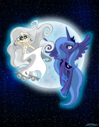 Size: 800x1029 | Tagged: safe, artist:willdrawforfood1, princess luna, human, pony, g4, crossover, milky way and the galaxy girls, moon, roller skates