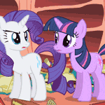 Size: 150x150 | Tagged: safe, screencap, rarity, twilight sparkle, pony, unicorn, g4, sonic rainboom (episode), animated, butt bump, butt smash, cropped, female, gif, gif for breezies, mare, now go on, picture for breezies