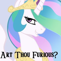 Size: 680x680 | Tagged: safe, princess celestia, alicorn, pony, g4, caption, female, image macro, mare, reaction image, smiling, solo, trollestia